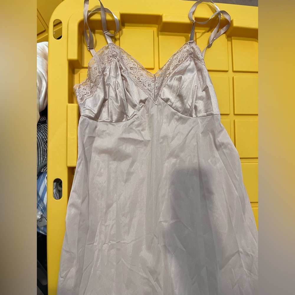 Vanity Fair Satin Chemise with Lace in Cream